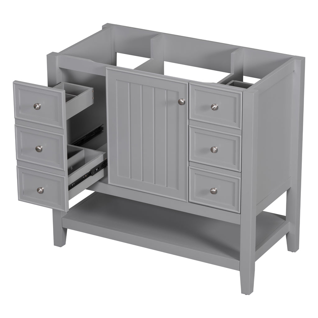 Leoglint 36" Bathroom Vanity without Sink, Cabinet Base Only, One Cabinet and three Drawers, Grey