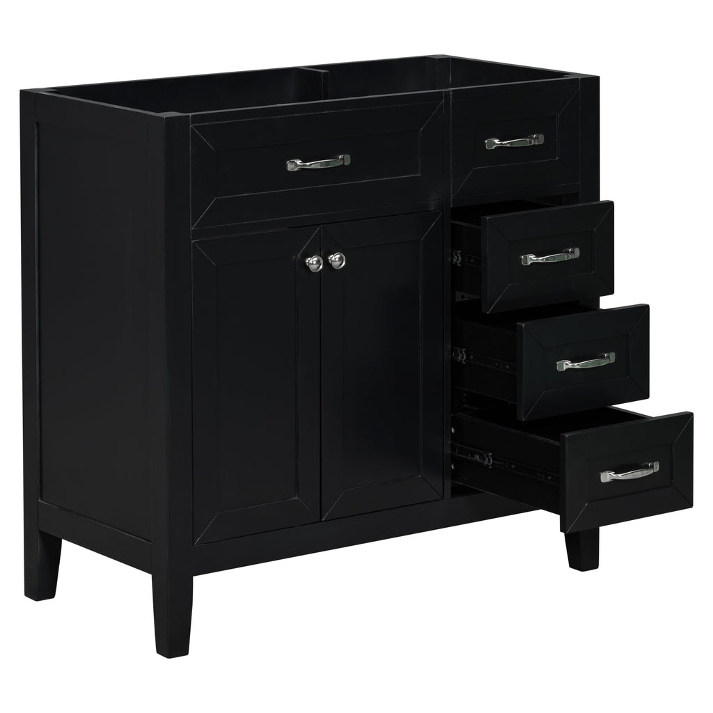 Leoglint 36" Bathroom Vanity without Sink, Cabinet Base Only, Bathroom Cabinet with Drawers, Solid Frame and MDF Board, Black