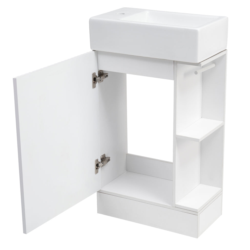 Leoglint 18.6" Bathroom Vanity with Sink, Bathroom Vanity Cabinet with Two-tier Shelf, Left or Right Orientation, White