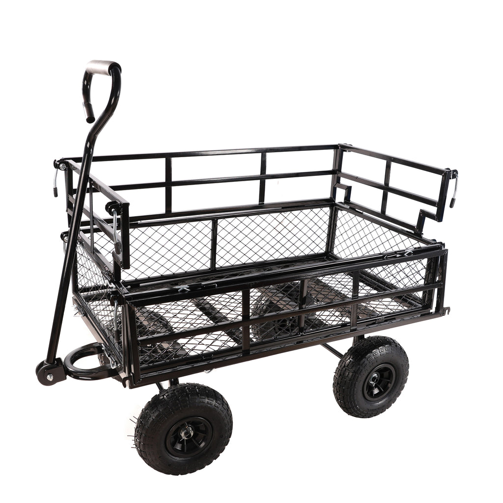 Leoglint (Black double fence utility  cart) Wagon Cart Garden cart trucks make it easier to transport firewood