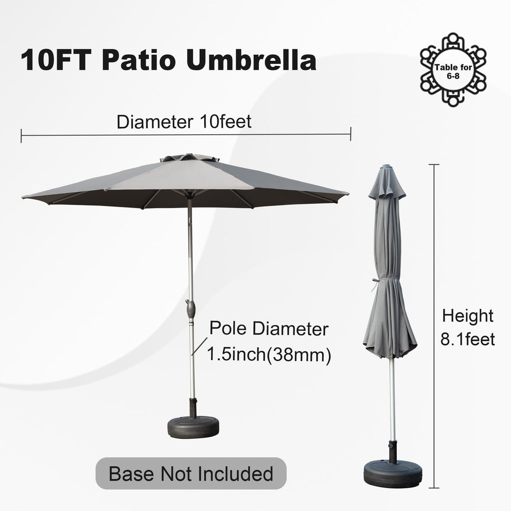 Leoglint 10FT Patio Umbrella, Outdoor Umbrella with Push Button Tilt and Crank, UV Protection Waterproof Market Sun Umbrella with 8 Sturdy Ribs for Garden, Deck, Backyard, Pool (Gray)