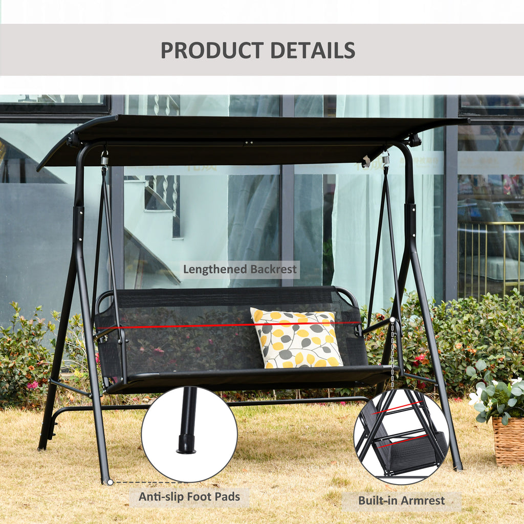 Leoglint Patio Swing Outdoor Chair with Canopy, Seats 2 Adults Loveseat Bench with Adjustable Tilt Canopy, Armrests, A-Frame Steel, Breathable Mesh for Backyard, Garden, Black