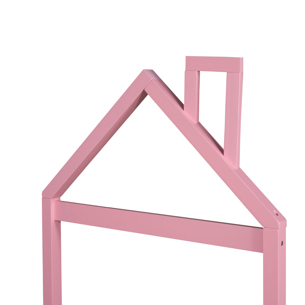 Leoglint Twin Size Wood Platform Bed Frame with House-shaped Headboard  (Pink)