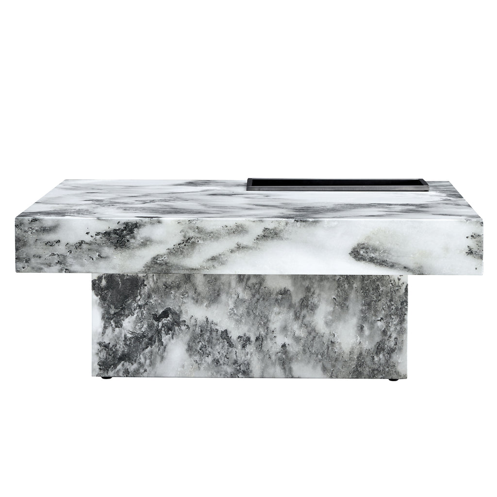 Leoglint A modern and practical coffee table, black and white in imitation marble pattern, made of MDF material. The fusion of elegance and natural fashion 31.4"* 31.4"* 12 "