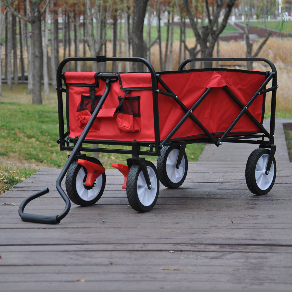 Leoglint Garden cart Folding Wagon Garden Shopping Beach Cart (Red)