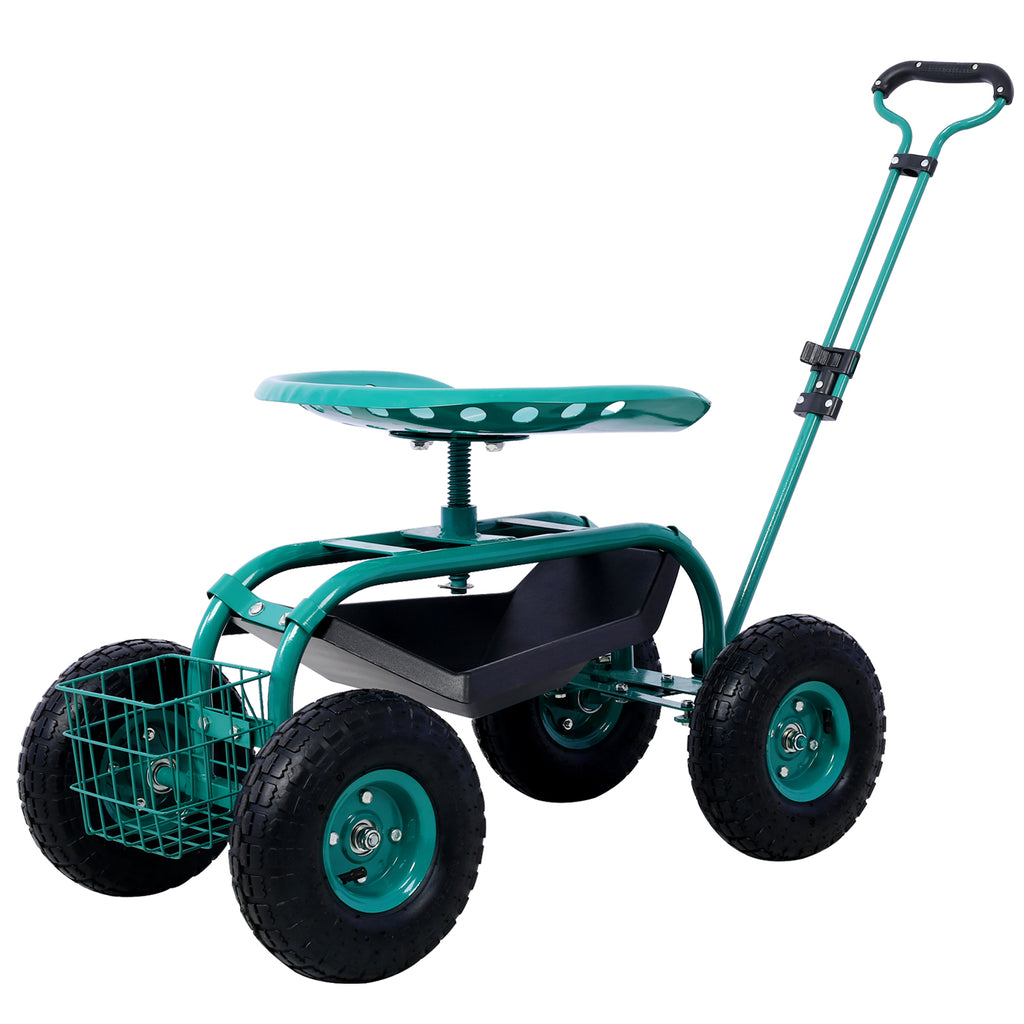 Leoglint Rolling Garden Scooter Garden Cart Seat with Wheels and Tool Tray, 360 Swivel Seat,Green