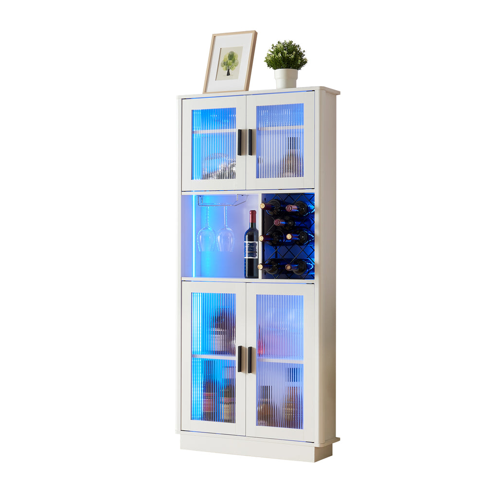 Leoglint Sideboard LED Wine Bar Cabinets with Wine Rack, Wine Bottle Rack, Storage Cabinet for Kitchen, Dining Room, Narrow White