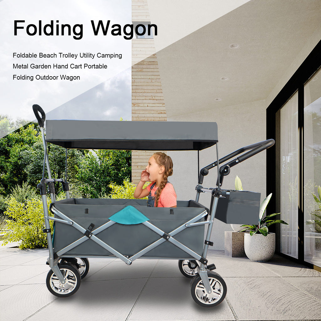 Leoglint Garden cart Push & Pull Utility Folding Wagon with Removable Canopy