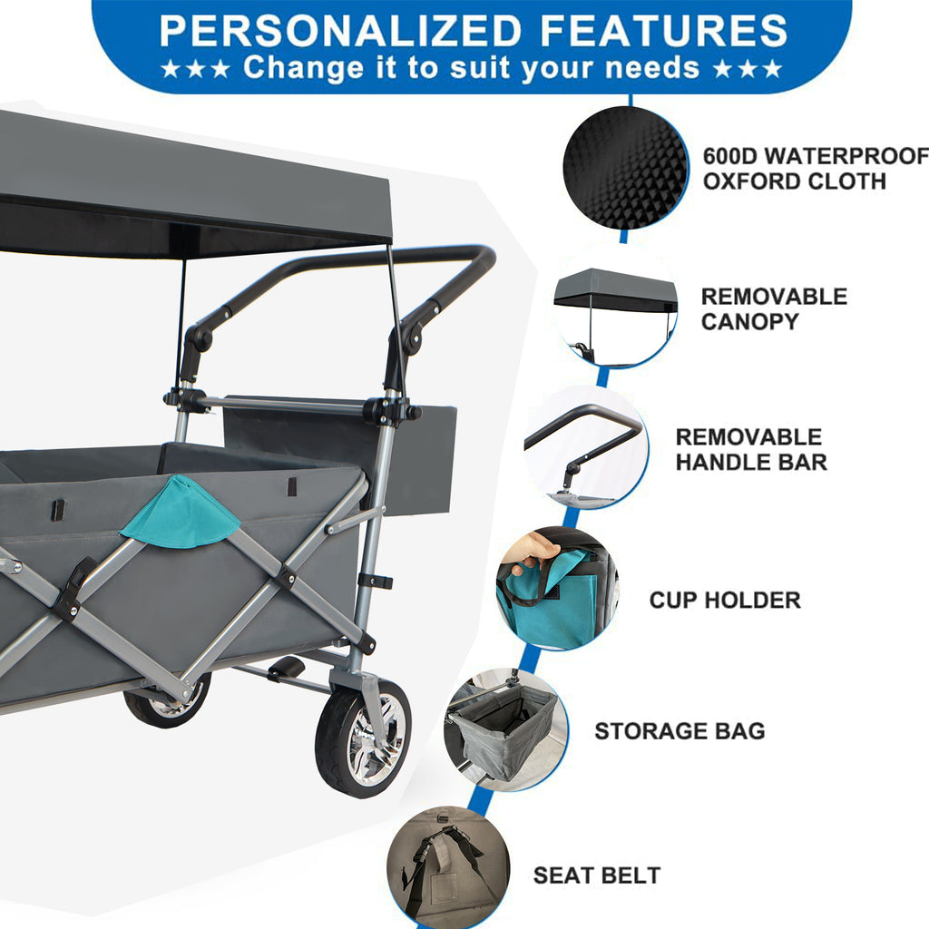 Leoglint Garden cart Push & Pull Utility Folding Wagon with Removable Canopy