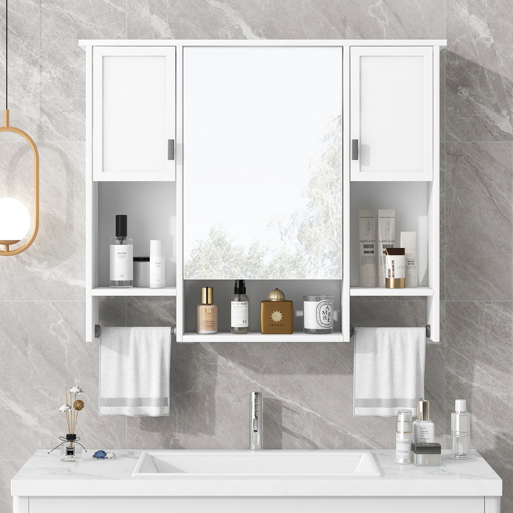 Leoglint 35'' x 28'' Modern Wall Mounted Bathroom Storage Cabinet, Bathroom Wall Cabinet with Mirror, Medicine Cabinet with Towels Bar