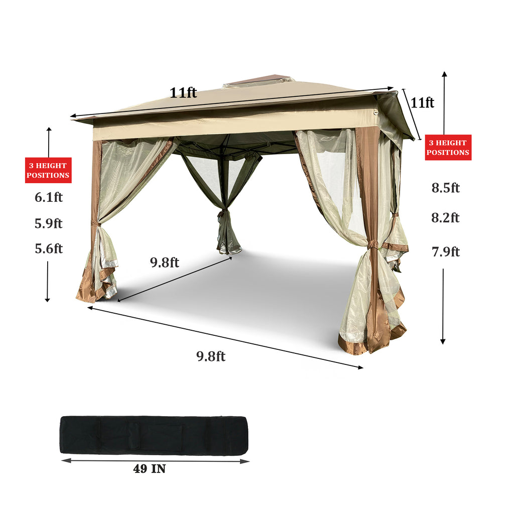 Leoglint Outdoor Umbrella 11x 11Ft Pop Up Gazebo Canopy With Removable Zipper Netting,2-Tier Soft Top Event Tent,Suitable For Patio Backyard Garden Camping Area,Coffee