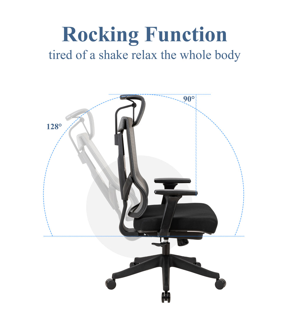 Leoglint Excustive office chair with headrest and 2D armrest, chase back function with 7 gears adjustment, tilt function max 128°,300lbs,Black mesh imported from Germany, BIFMA CERTIFICATED