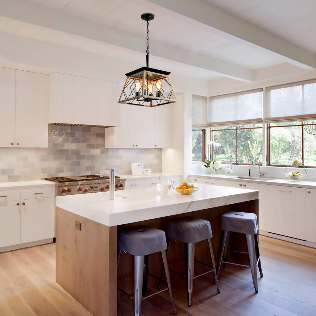 Leoglint Pendant 4-Light Farmhouse Chandeliers For Dining Room Oak(No Bulbs)