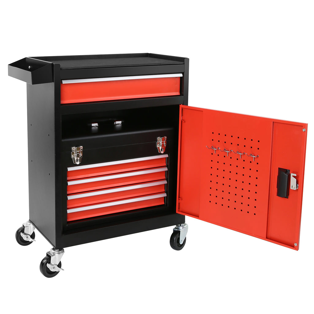 Leoglint Tool Chest, 5-Drawer Rolling Tool Storage Cabinet with Detachable Top Tool Box, Liner, Universal Lockable Wheels, Locking Mechanism, Metal Tool Cart for Garage Workshop