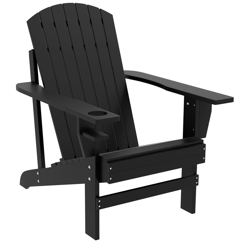 Leoglint Wooden Adirondack Outdoor Chair, Outdoor Patio Lawn Chair with Cup Holder, Weather Resistant Lawn Furniture, Classic Lounge for Deck, Garden, Backyard, Fire Pit, Black