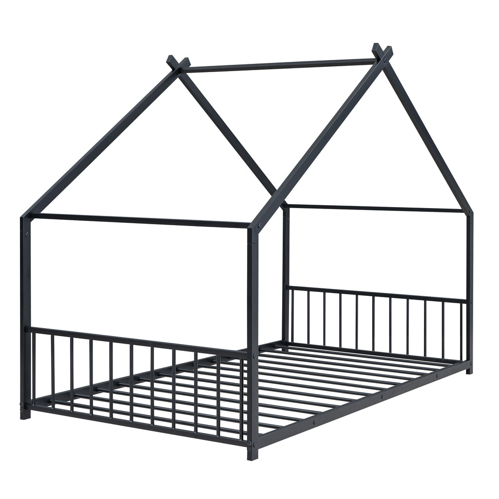 Leoglint Twin Size Metal House Bed Frame, Black