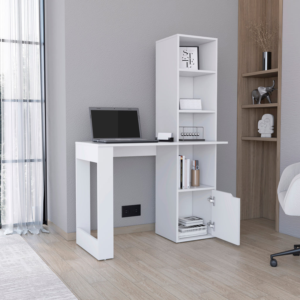 Leoglint Iowa Computer Office Desk with 1-Cabinet and 4-Tier Bookcase