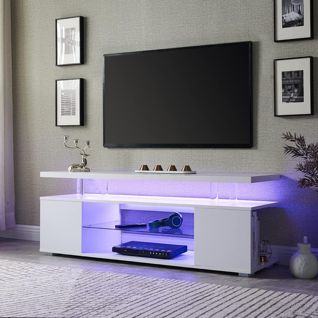 Leoglint TV Stand for 65 Inch TV LED Gaming Entertainment Center Media Storage Console Table with Large Side Cabinet for Living Room( White)