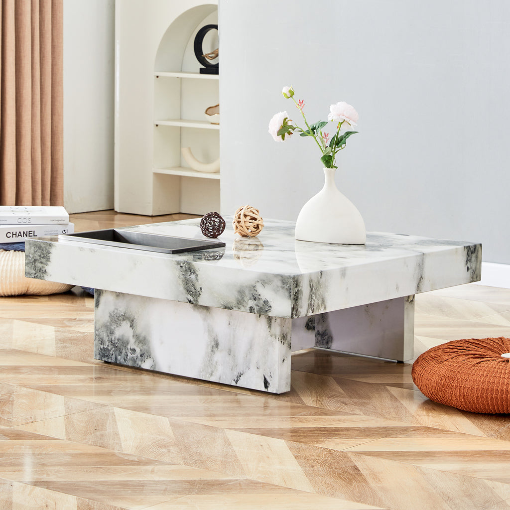 Leoglint A modern and practical coffee table, black and white in imitation marble pattern, made of MDF material. The fusion of elegance and natural fashion 31.4"* 31.4"* 12 "