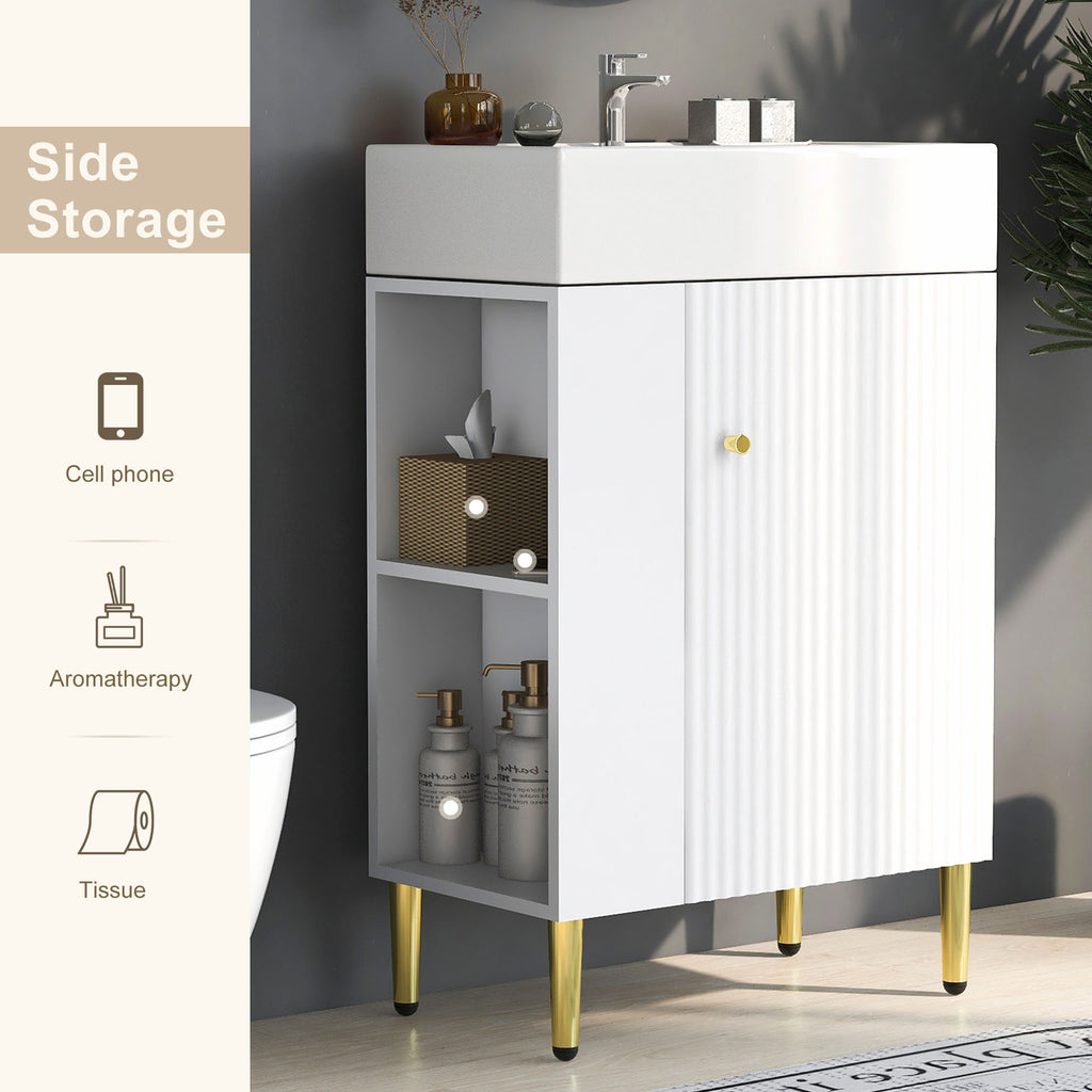 Leoglint 21.6" white Bathroom vanity, Combo Cabinet, Bathroom Storage Cabinet, Single Ceramic Sink, Left side storage