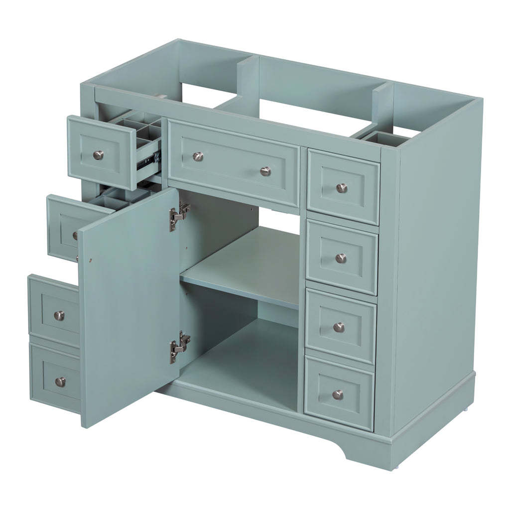 Leoglint 36" Bathroom Vanity without Sink, Cabinet Base Only, One Cabinet and Six Drawers, Green