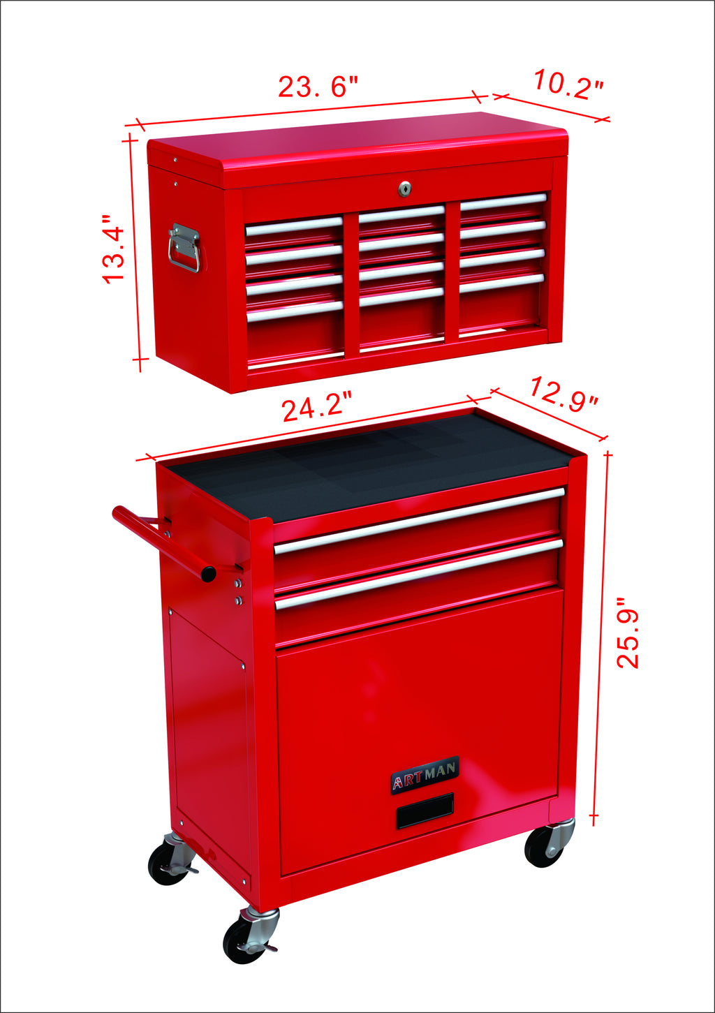 Leoglint High Capacity Rolling Tool Chest with Wheels and Drawers, 8-Drawer Tool Storage Cabinet--RED