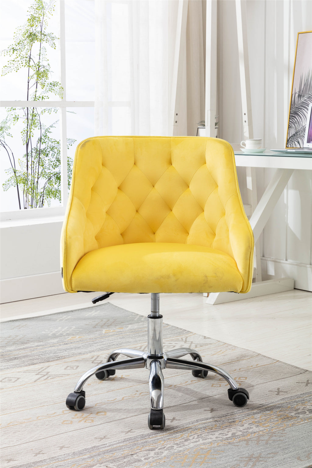 Leoglint COOLMORE Velvet Home Office Chair, Modern Cute Computer Chair, Wheels Swivel Height Adjustable Swivel Task Chair for Home Office (Yellow Velvet)