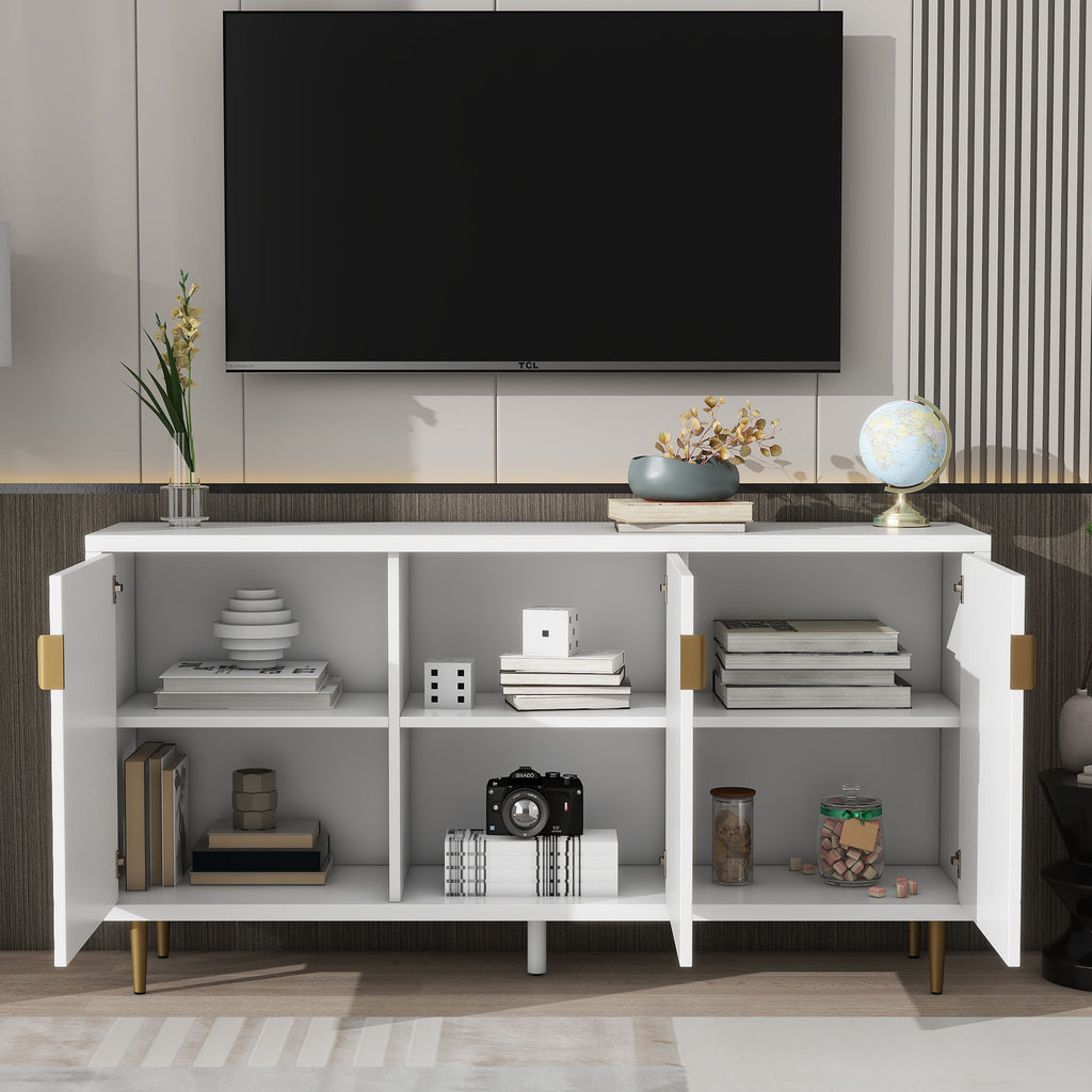 Leoglint U-Can Modern TV Stand with 3 Doors and Adjustable Shelves for Living Room, Fits TVs Up to 70 Inches, White