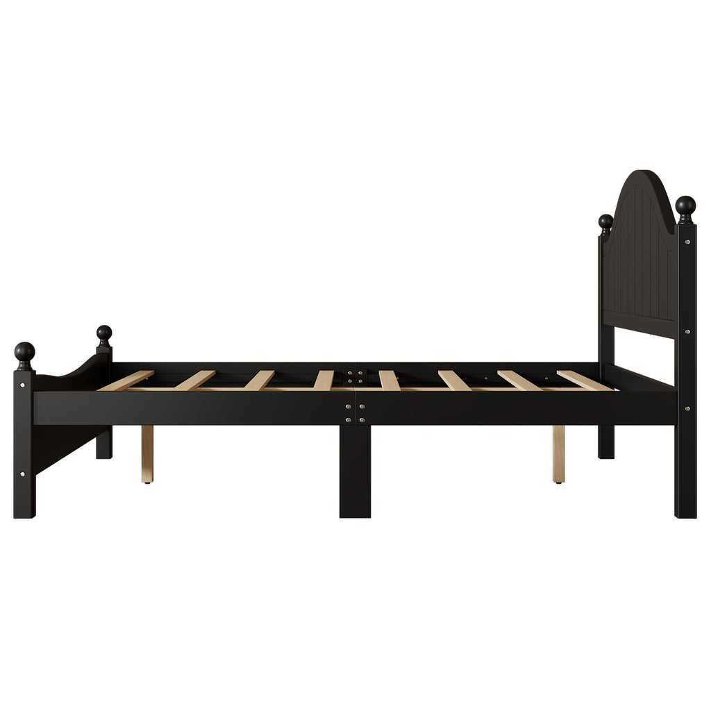 Traditional Concise Style Black Solid Wood Platform Bed Frame, No Need Box Spring, Full