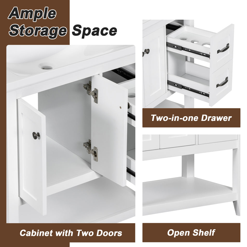 Leoglint 30" Bathroom Vanity without Sink Top, Cabinet Base Only, Vanity with Multi-Functional Drawer, White