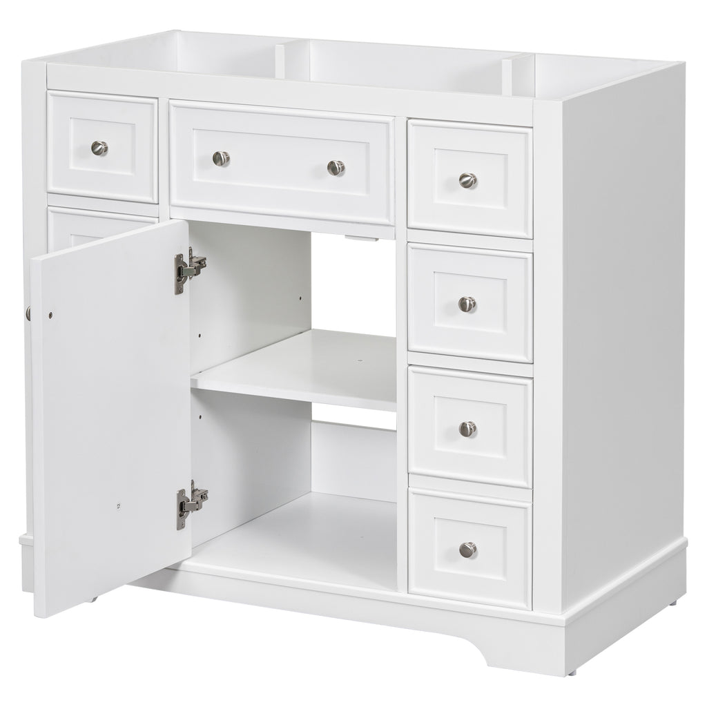 Leoglint 36" Bathroom Vanity without Sink, Cabinet Base Only, One Cabinet and Six Drawers, White