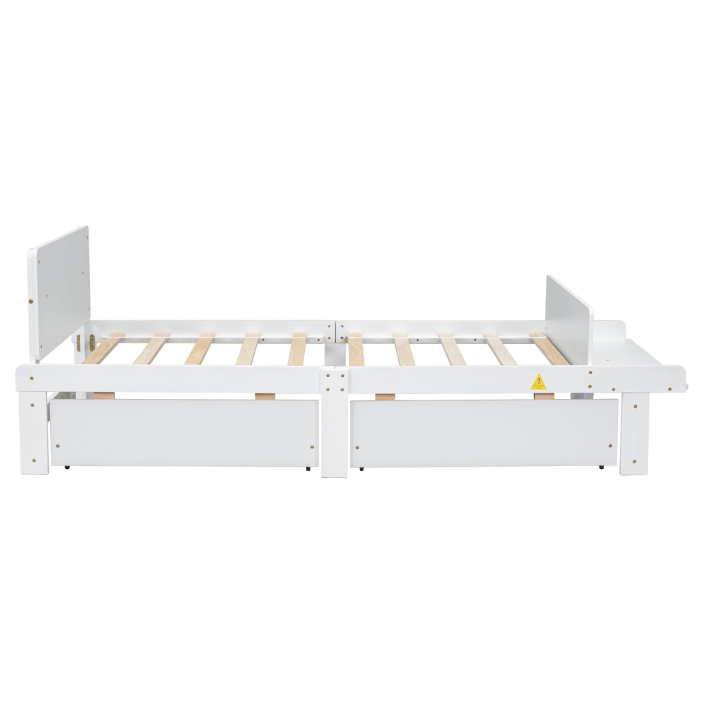 Twin Bed Frame with Footboard Bench,2 drawers,White