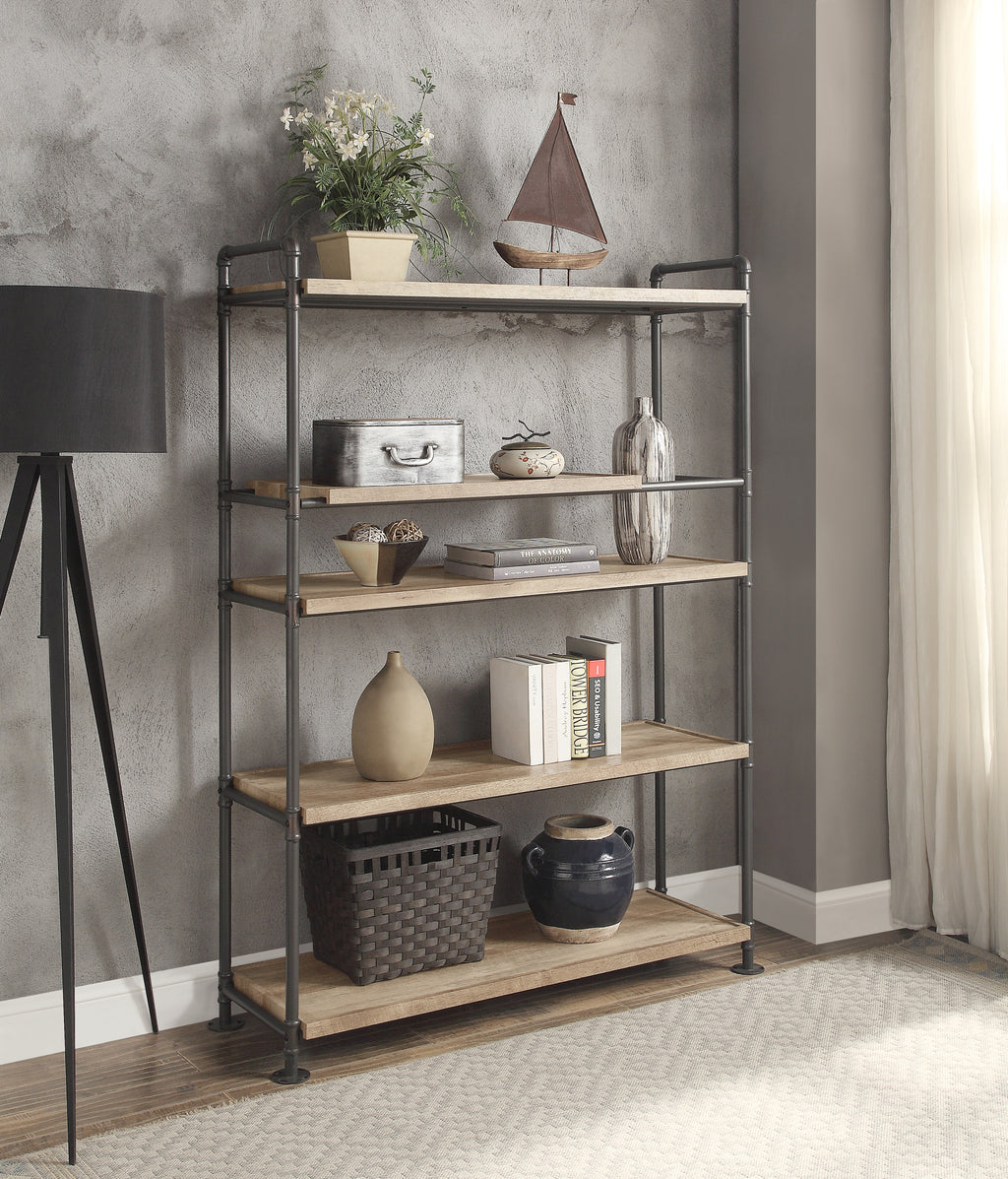 Leoglint ACME Brantley Bookshelf w/5 Shelves in Oak & Sandy Black Finish AC00758