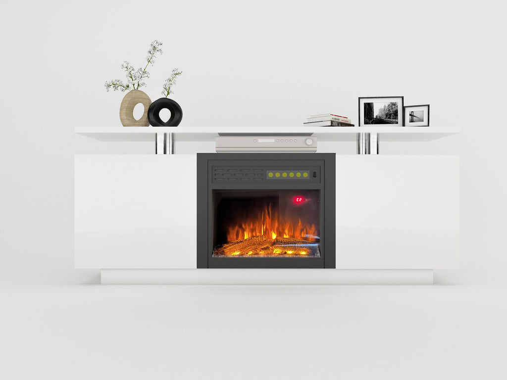 Leoglint 160CM high gloss TV cabinet tv stand unit with fireplace ,have heat and flame color changes