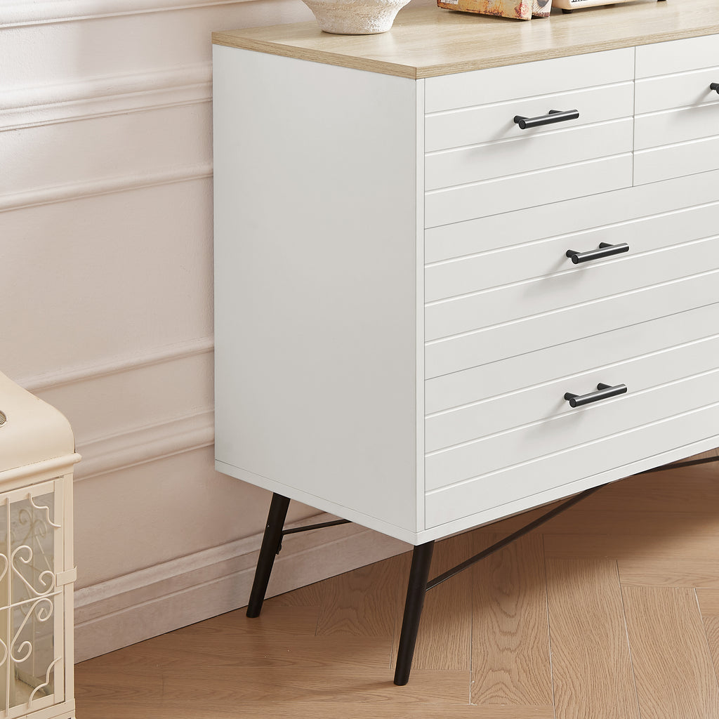 Leoglint 7 Drawer Chest Drawer Dresser for Bedroom with Deep Drawers, Wood Dressers & Chest of Drawers, Modern White Long Dressers for Closet Living Room, 47.2"W x 15.7"D x 31.5"H, White & oak