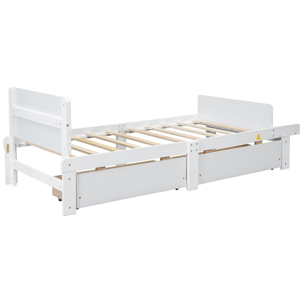 Twin Bed Frame with Footboard Bench,2 drawers,White