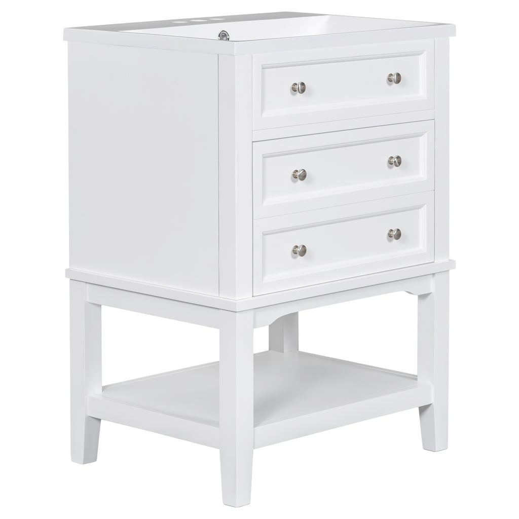 Leoglint 24" Bathroom Vanity With Sink, Bathroom Storage Cabinet with Drawer and Open Shelf, Solid Wood Frame, White