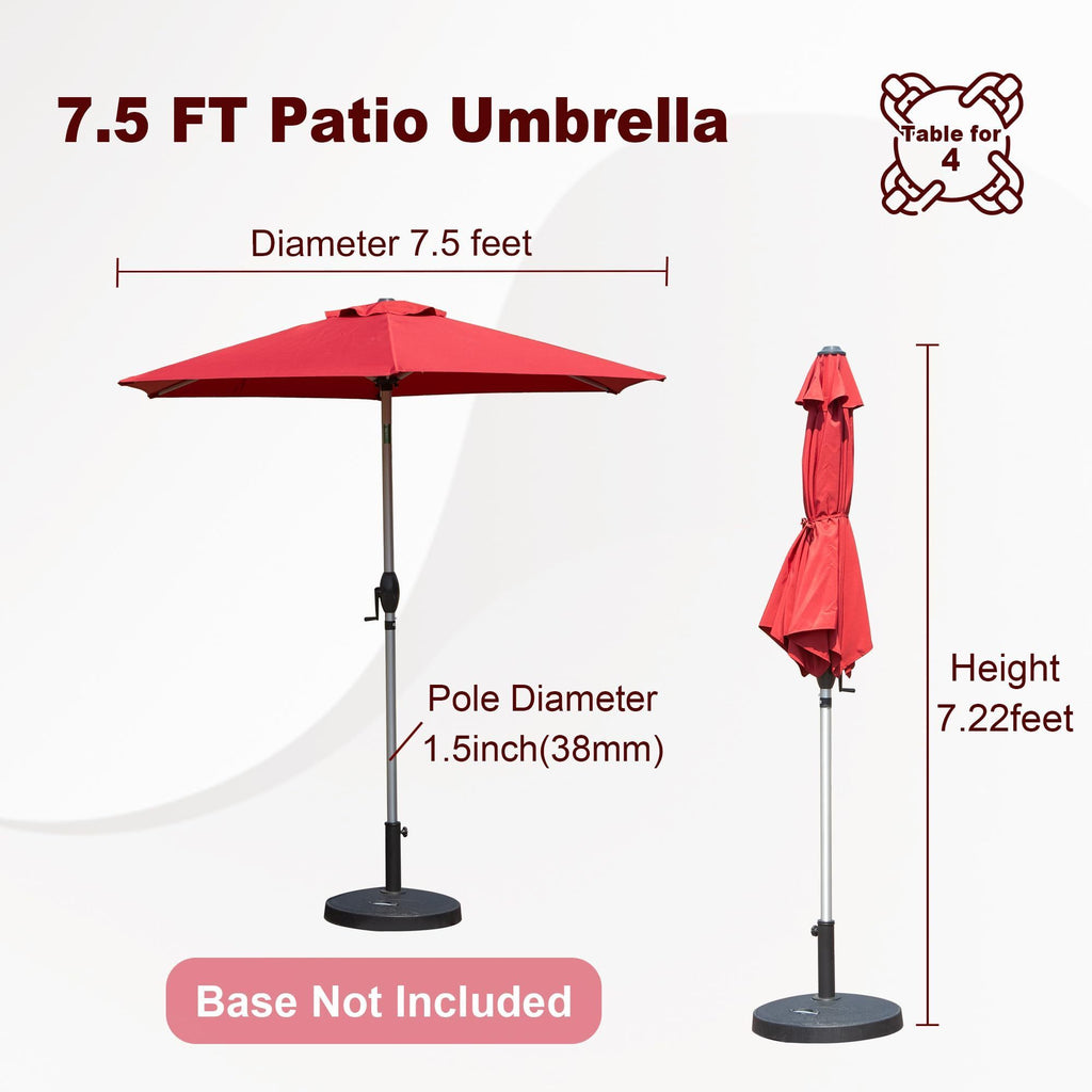 Leoglint 7.5FT Patio Umbrella, Outdoor Umbrella with Push Button Tilt and Crank, UV Protection Waterproof Market Sun Umbrella with 8 Sturdy Ribs for Garden, Deck, Backyard, Pool (Brick red)