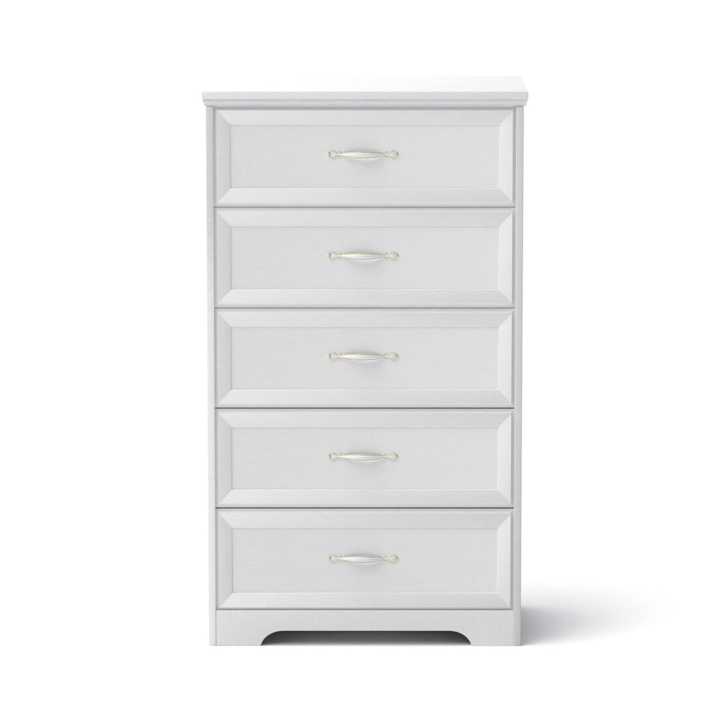 Leoglint Modern 5 Tier Bedroom Chest of Drawers, Dresser with Drawers,Drawer Chest, Clothes Organizer -Metal Pulls for Living Room, Bedroom, Hallway, White, 25.2″L x 15.8″W x 43.5″H