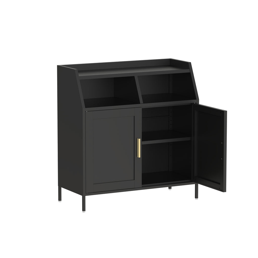 Leoglint Metal Buffet Sideboard Cabinet  with Storage,Storage Cabinet Modern Sideboard Buffet Table with Doors for Living Room Kitchen Dining Room,Black