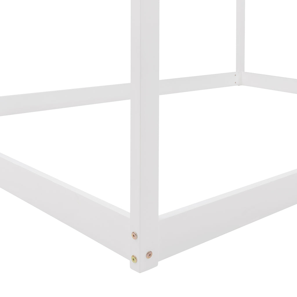 Leoglint Full Size Wooden House Bed Frame, White