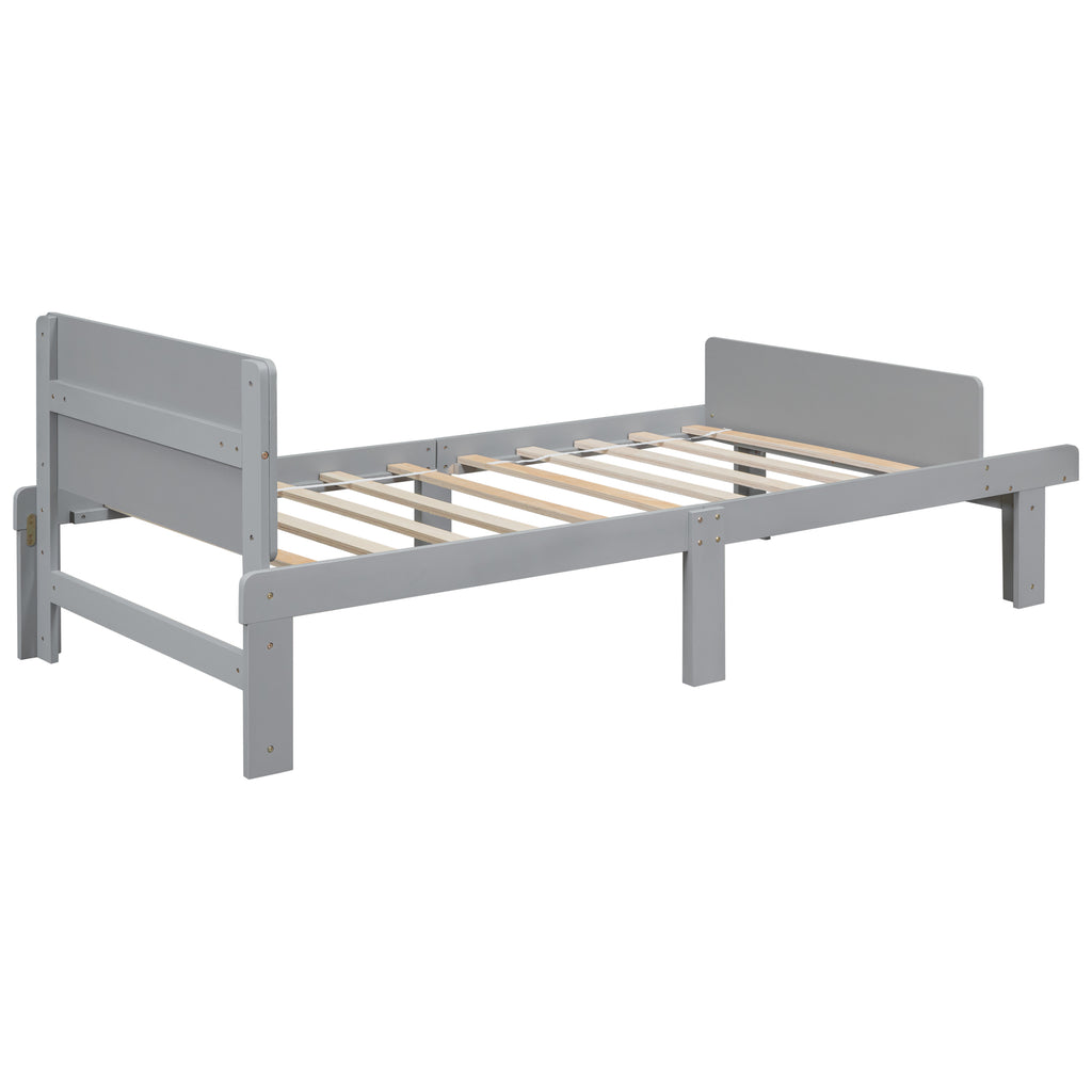 Twin Bed Frame with Footboard Bench,Grey