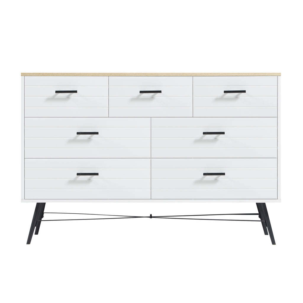 Leoglint 7 Drawer Chest Drawer Dresser for Bedroom with Deep Drawers, Wood Dressers & Chest of Drawers, Modern White Long Dressers for Closet Living Room, 47.2"W x 15.7"D x 31.5"H, White & oak