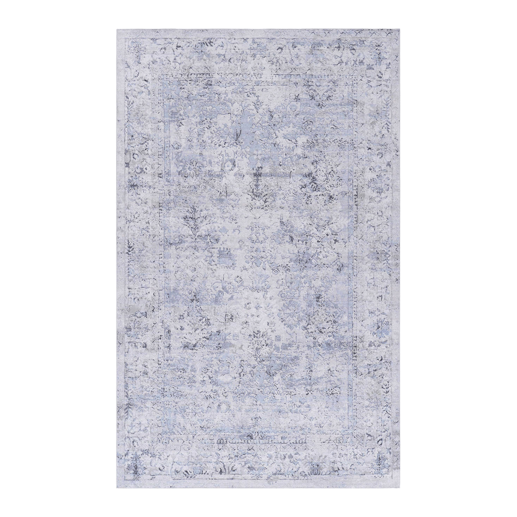 Leoglint 5x8 Area Rugs for Dining Room Rug, Washable Rug, Low-Pile, Non-Slip, Non-Shedding, Foldable, Kid & Pet Friendly - Area Rugs for living room, bedroom, kitchen, dining room, (Blue+Cream, 5' x 8')