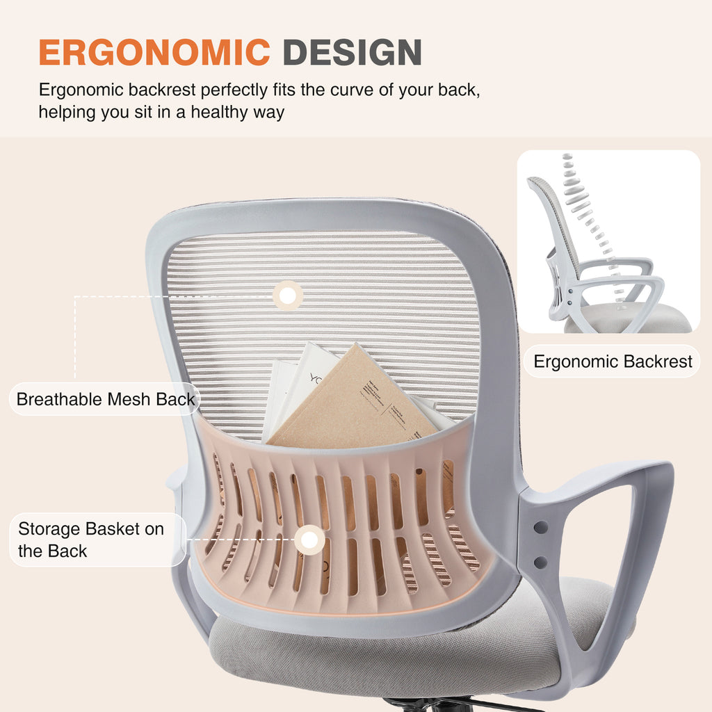 Leoglint Sweetcrispy Ergonomic Office Chair Home Desk Mesh Chair with Fixed Armrest Executive Computer Chair with Soft Foam Seat Cushion