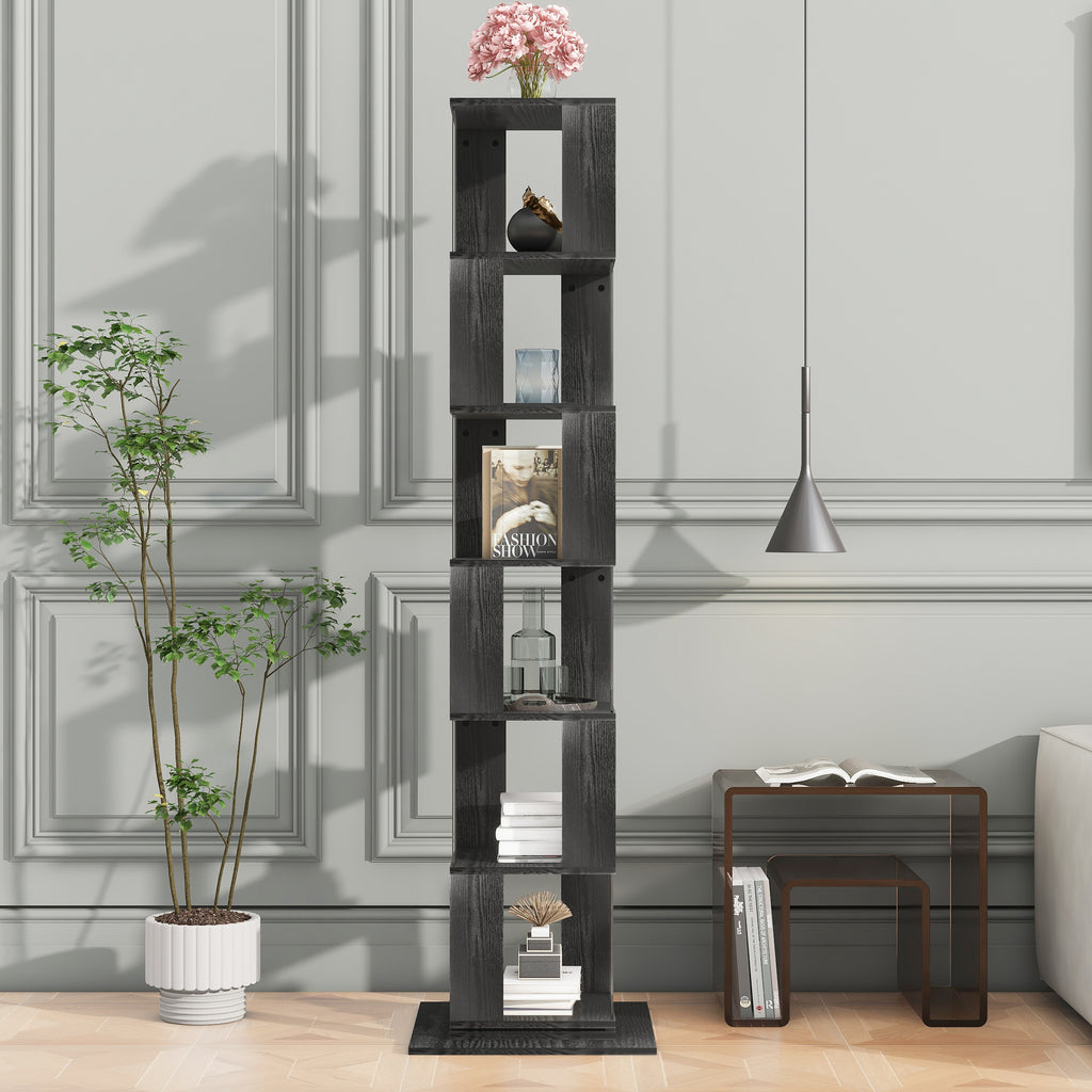 Leoglint 6 tier Rotating Bookshelf, Floor Rack Simple Bookcase  with Acrylic plate Student Multi-Function Creative Bookshelf for Living Room with anti-toppling base