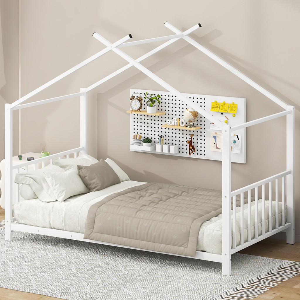 Leoglint Twin Size Metal House Platform Bed Frame, White