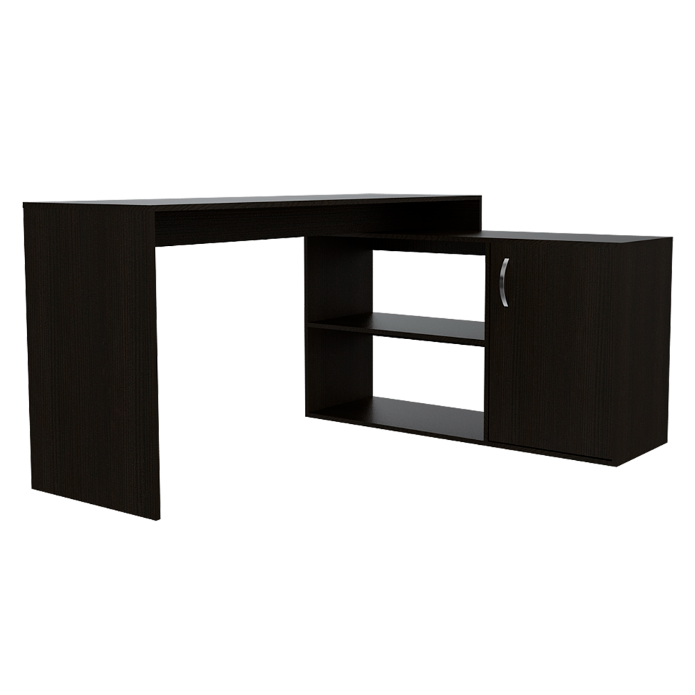 Leoglint Axis Modern L-Shaped Computer Office Desk with Open & Closed Storages -Black