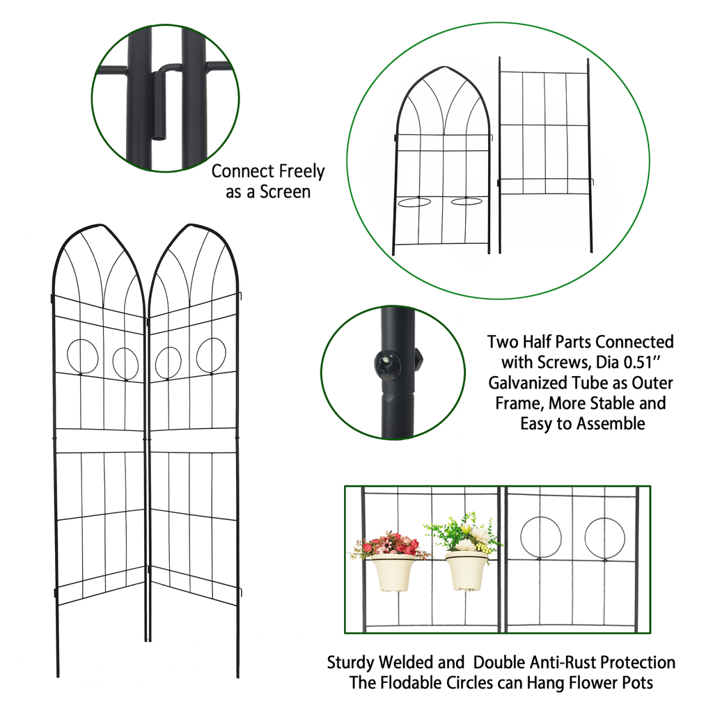 Leoglint 2 Pack Metal Garden Trellis 78.7" x 19.7" Rustproof Trellis for Climbing Plants Outdoor Flower Support Black