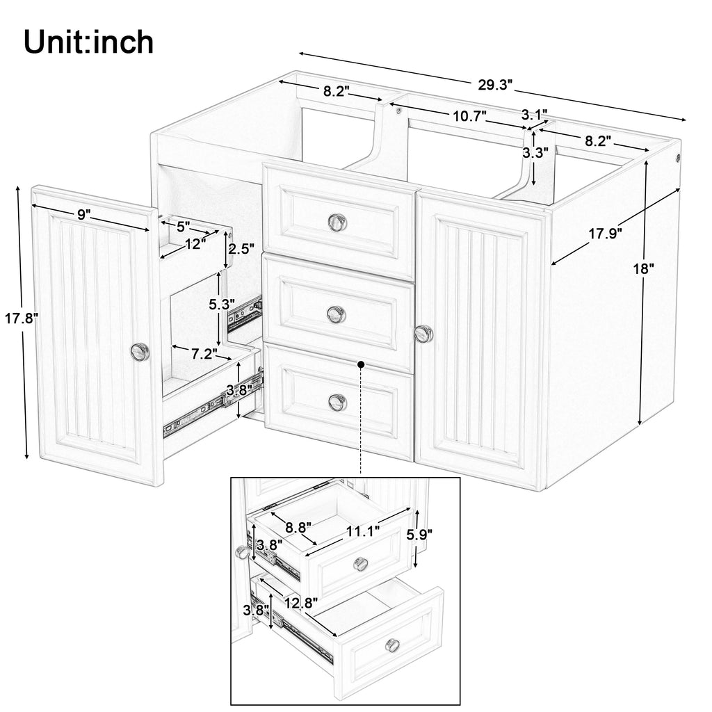 Leoglint 30" Wall Mounted Bathroom Vanity without Sink, Cabinet Base Only, Functional Drawer, Green